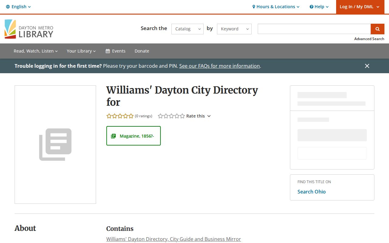 Harrison Township city directory catalog record for Williams Dayton volumes