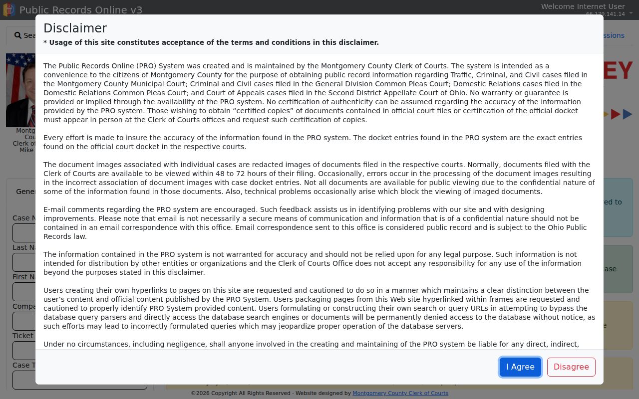 Montgomery County Public Records Online court records page