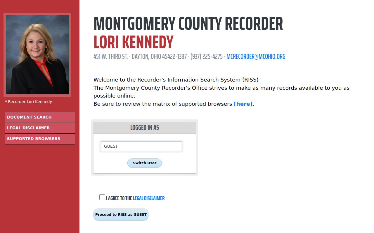 Montgomery County Recorder RISS portal screen