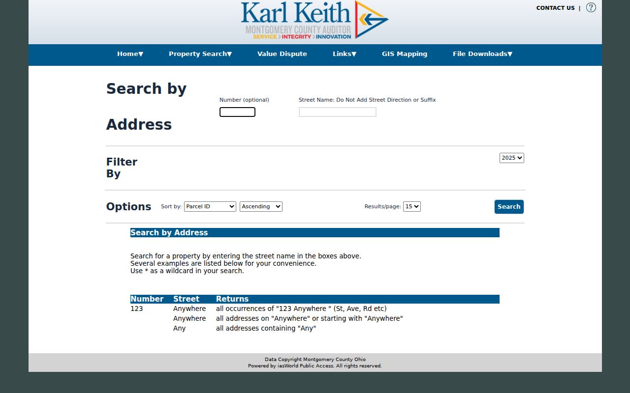 Montgomery County Auditor property address search interface