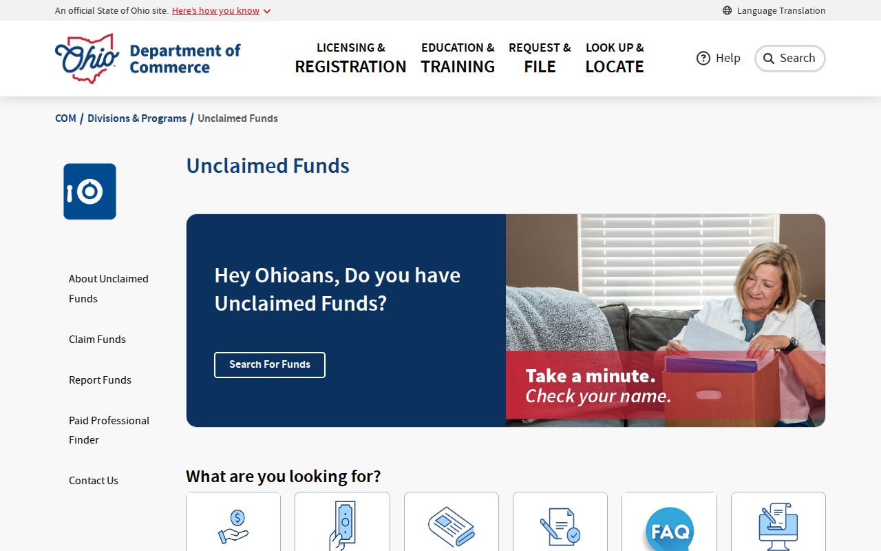 Harrison Township resident lookup Ohio unclaimed funds search